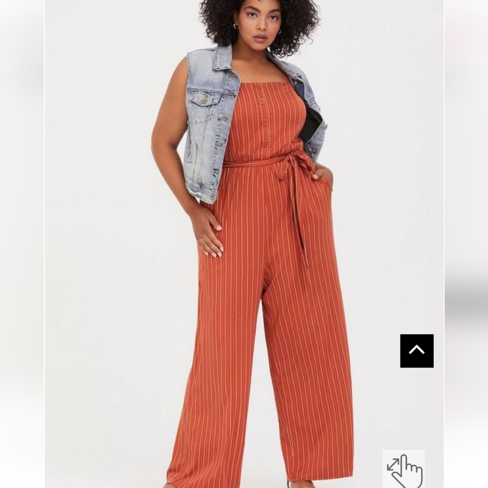 💕💕💕 5 for $20TORRID Rust Orange Stripe Challis Wide Leg Jumpsuit 0 L 12 14 16